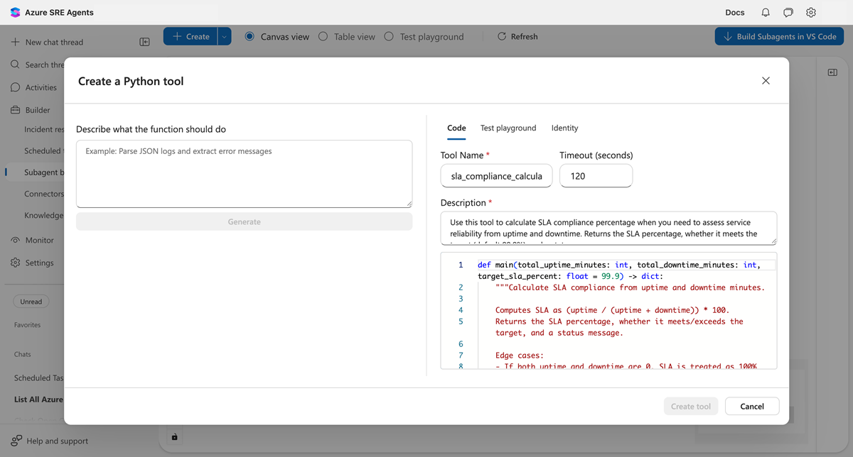 Screenshot of Code tab showing generated Python function.