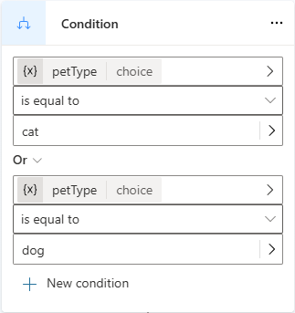 Skærmbillede, der viser en betingelsesgren med operatoren Or.