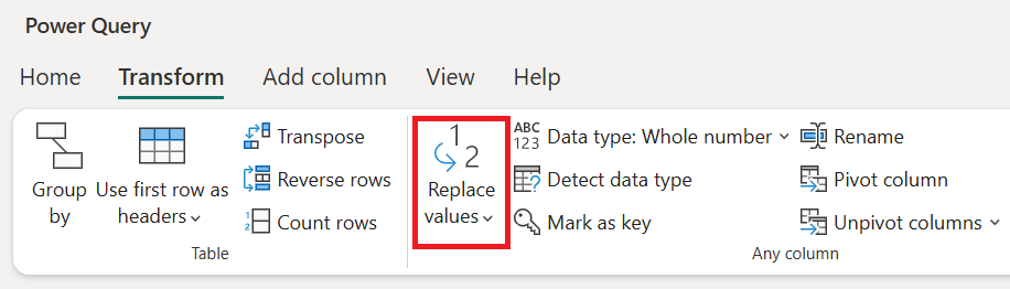 Skærmbillede af Erstart-værdierne under fanen Transformer.