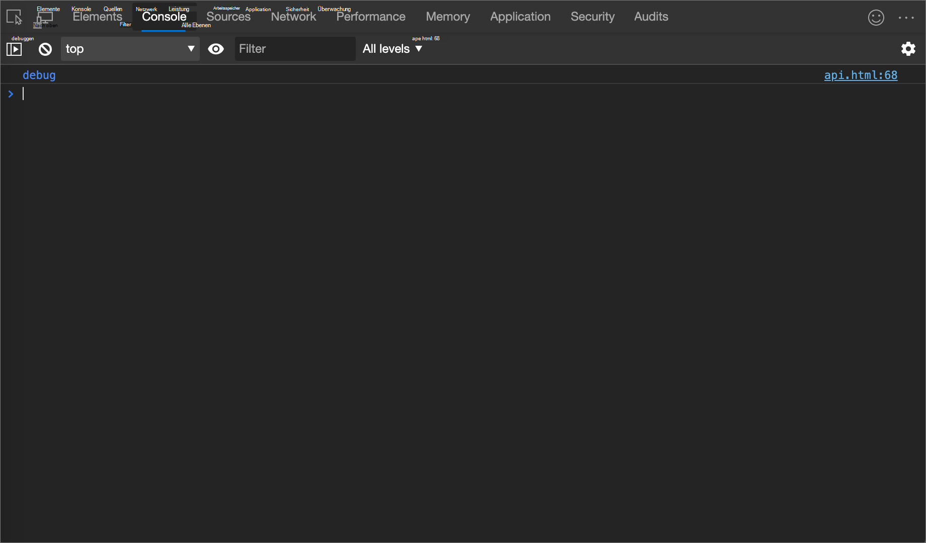 Das Ergebnis des Console.debug()-Beispiels