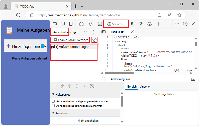 Erfolgreiche Einrichtung eines Außerkraftsetzungsordners