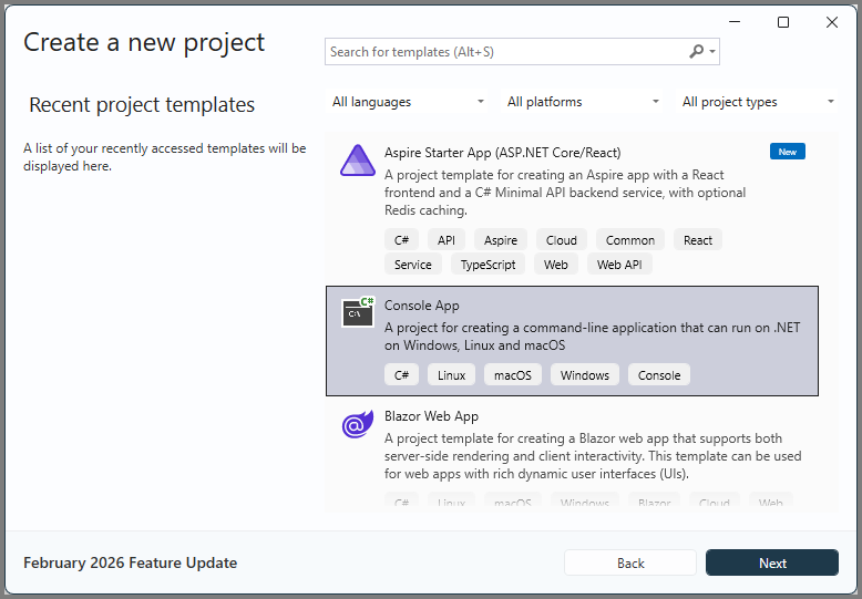 Neues Konsolen-App-Projekt