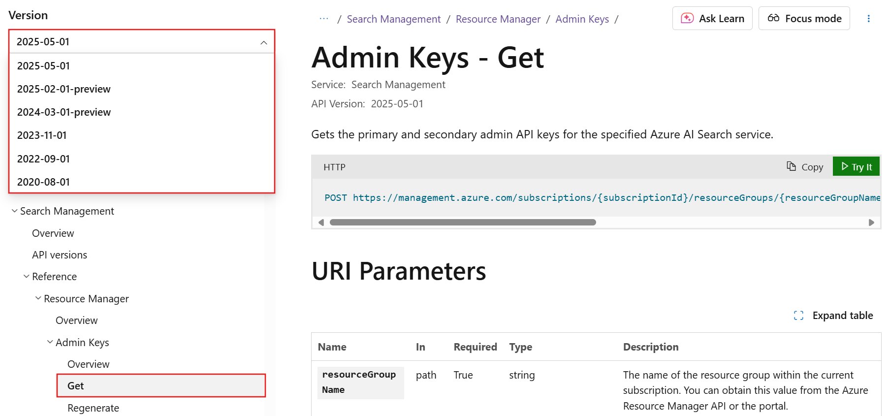 Screenshot der Versionsauswahl.