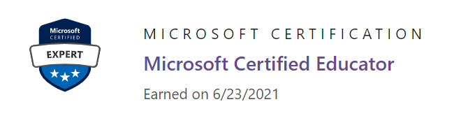 Screenshot der Transkript-Aufzeichnung eines Microsoft Certified Educator-Zertifizierungsabschlusses