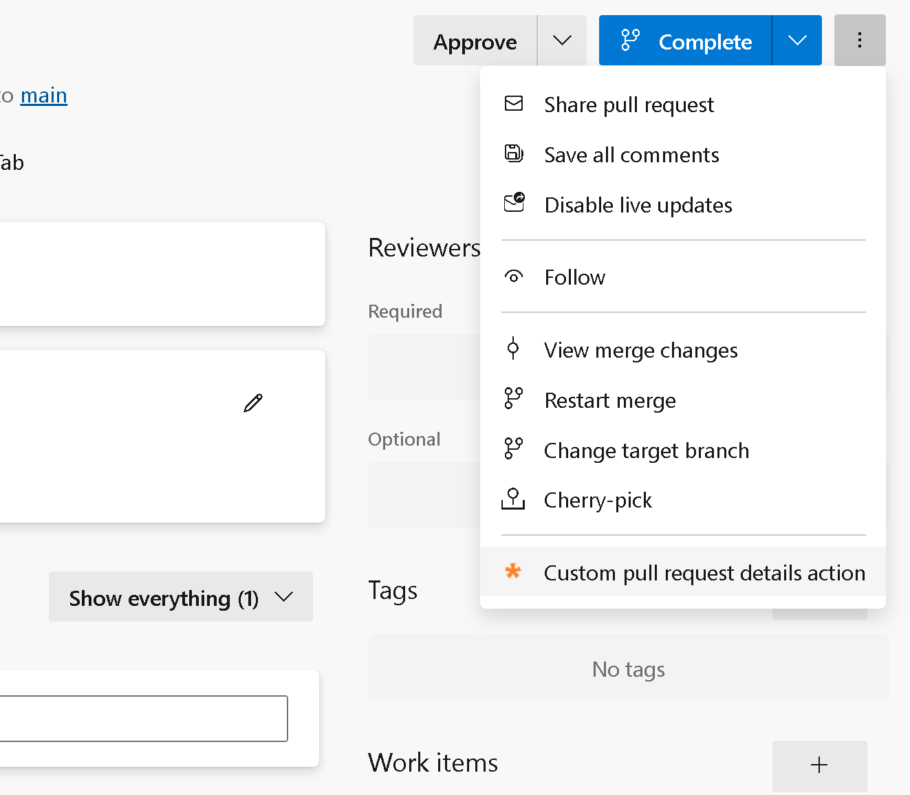 Screenshot of git pull request actions.