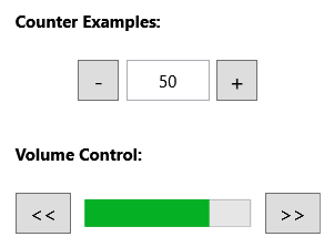 Two RepeatButton controls demonstrating the typical placement at the end of a counter textbox.