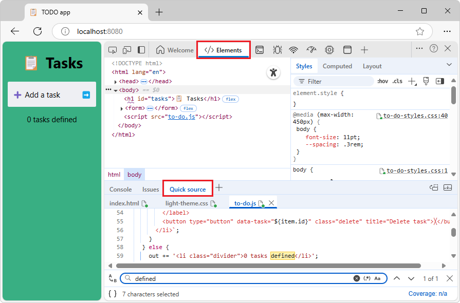 The Quick source tool
