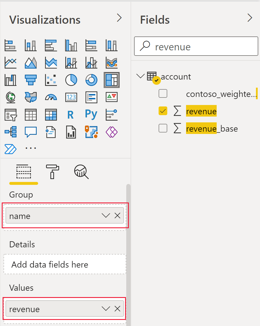 Search for and select the revenue column Search for and select the revenue column.