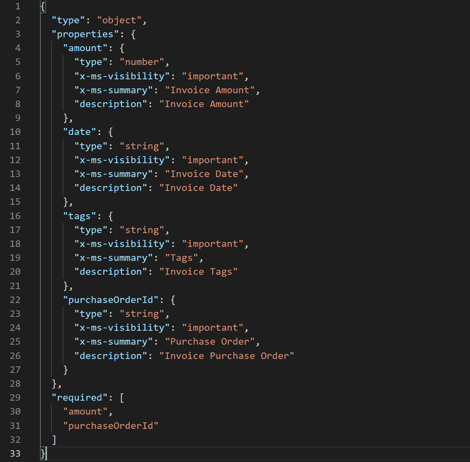 Screenshot showing the output from the API get dynamic schema operation.