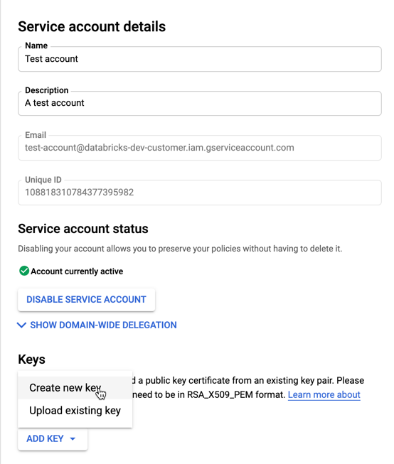 Clave de creación de Google