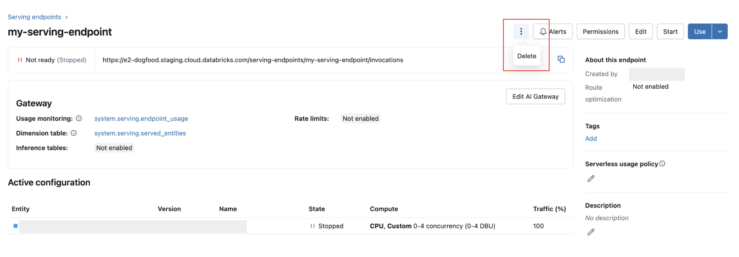 Elimine un endpoint de servicio de modelos mediante la UI de servicio.