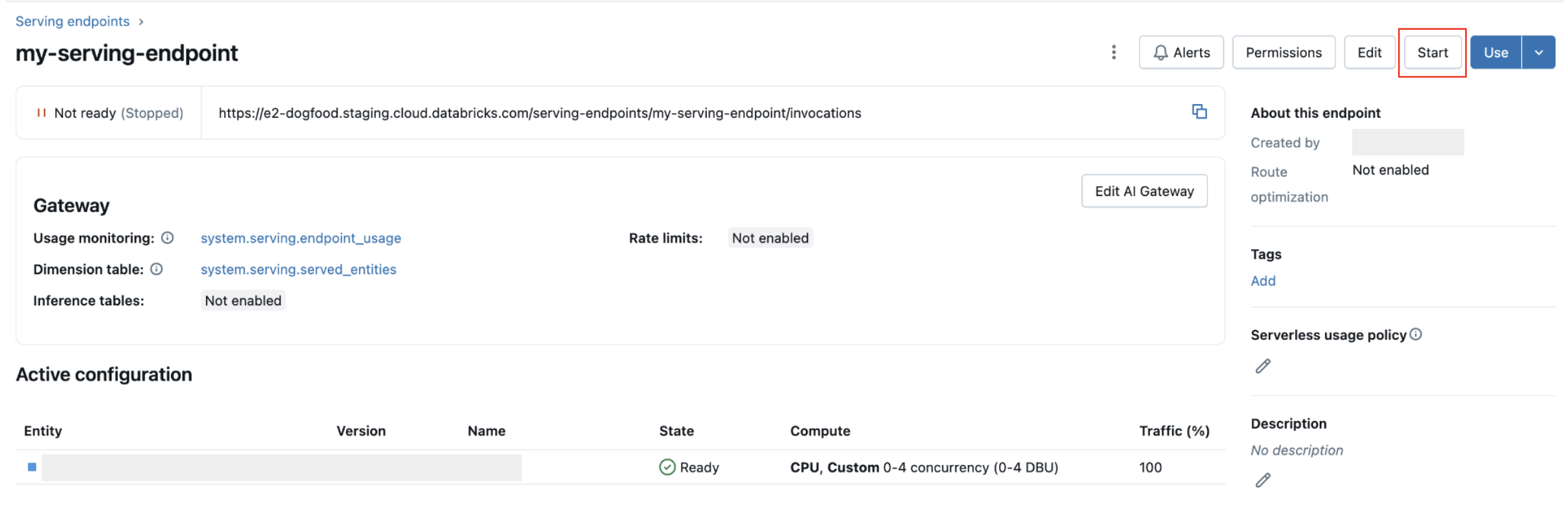 Inicie un punto de conexión de servicio de modelo mediante la interfaz de usuario de Serving.
