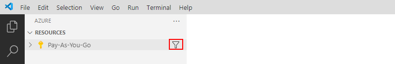 Captura de pantalla que muestra el panel de Azure con suscripciones y el icono de filtro seleccionado.