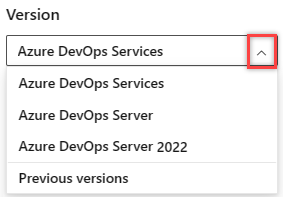 Seleccione una versión en el selector de versiones de contenido de Azure DevOps.