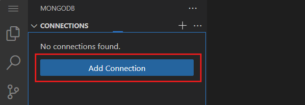 Captura de pantalla del botón de conexión agregado en la extensión de MongoDB.