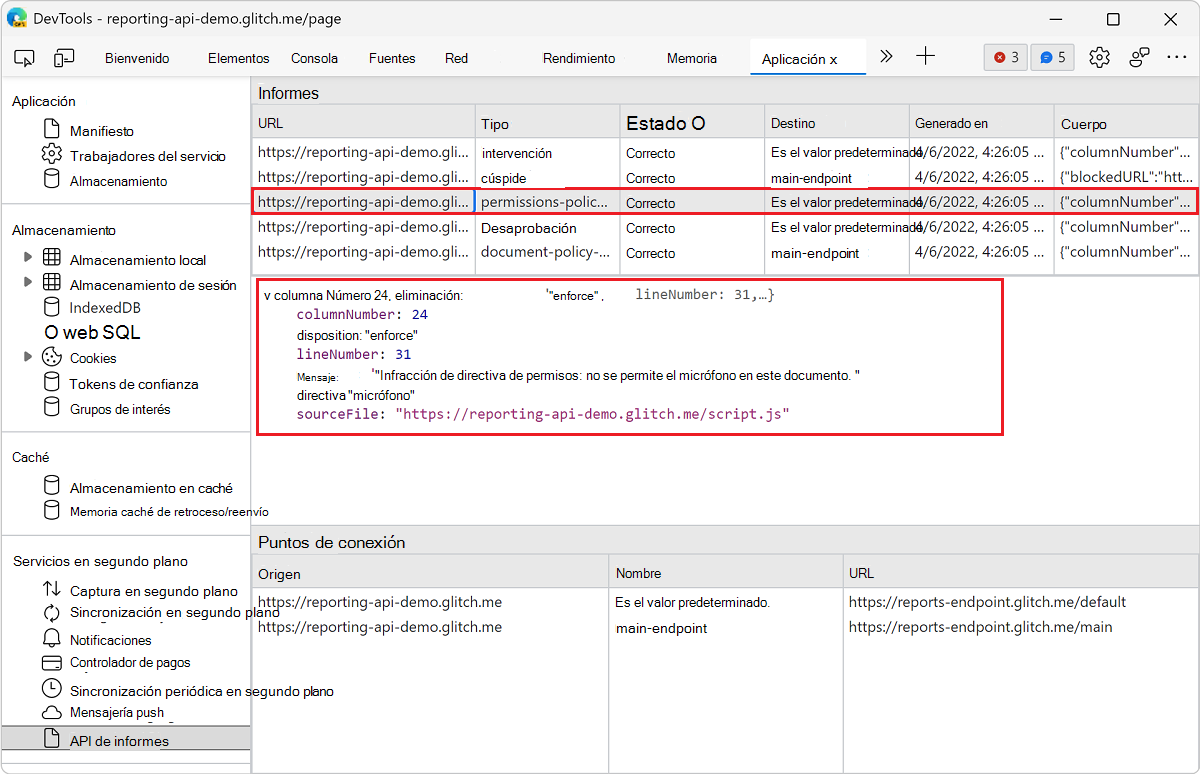 Ver los detalles de un informe en el panel De la API de informes