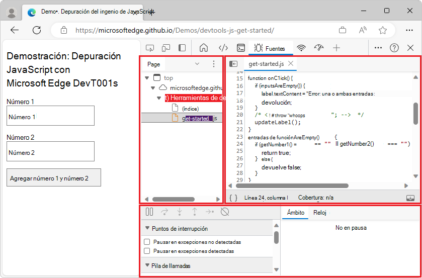 Las tres partes de la interfaz de usuario de la herramienta Orígenes