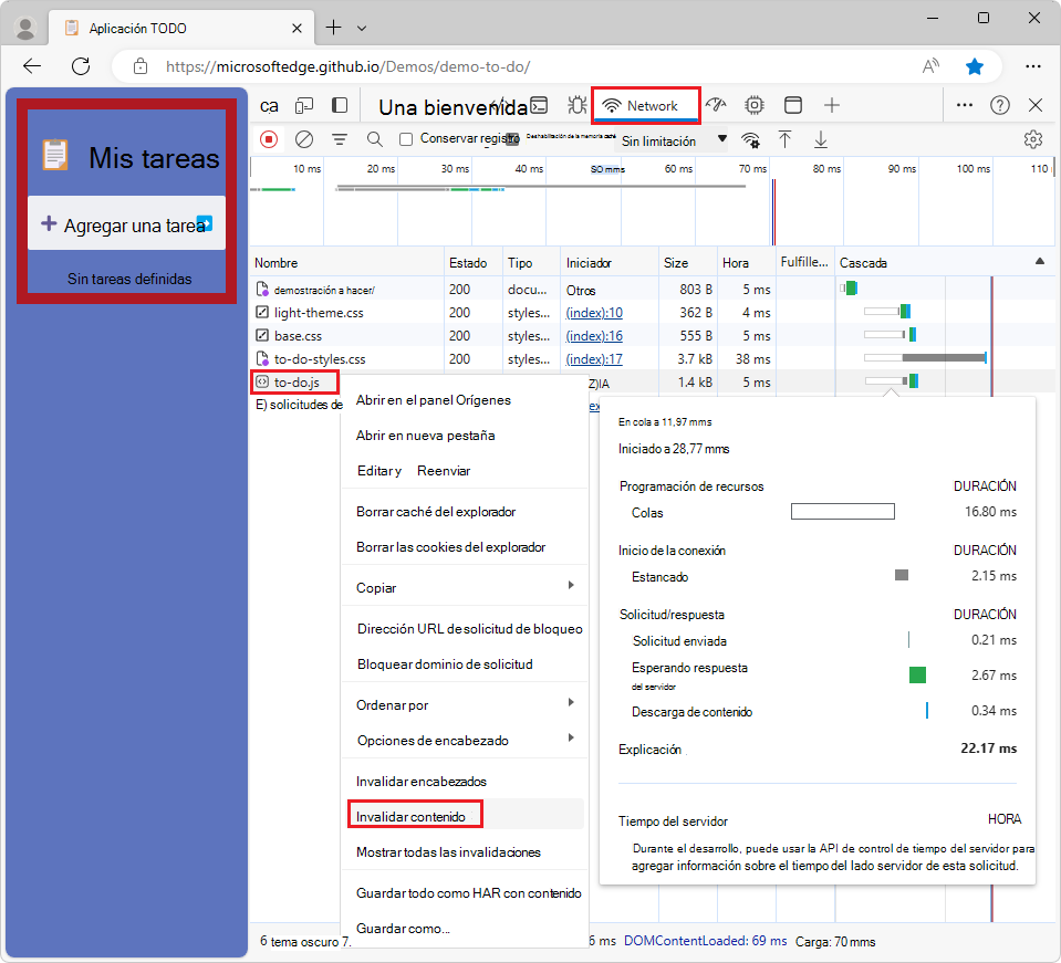 Selección de un archivo de la herramienta Red para invalidaciones
