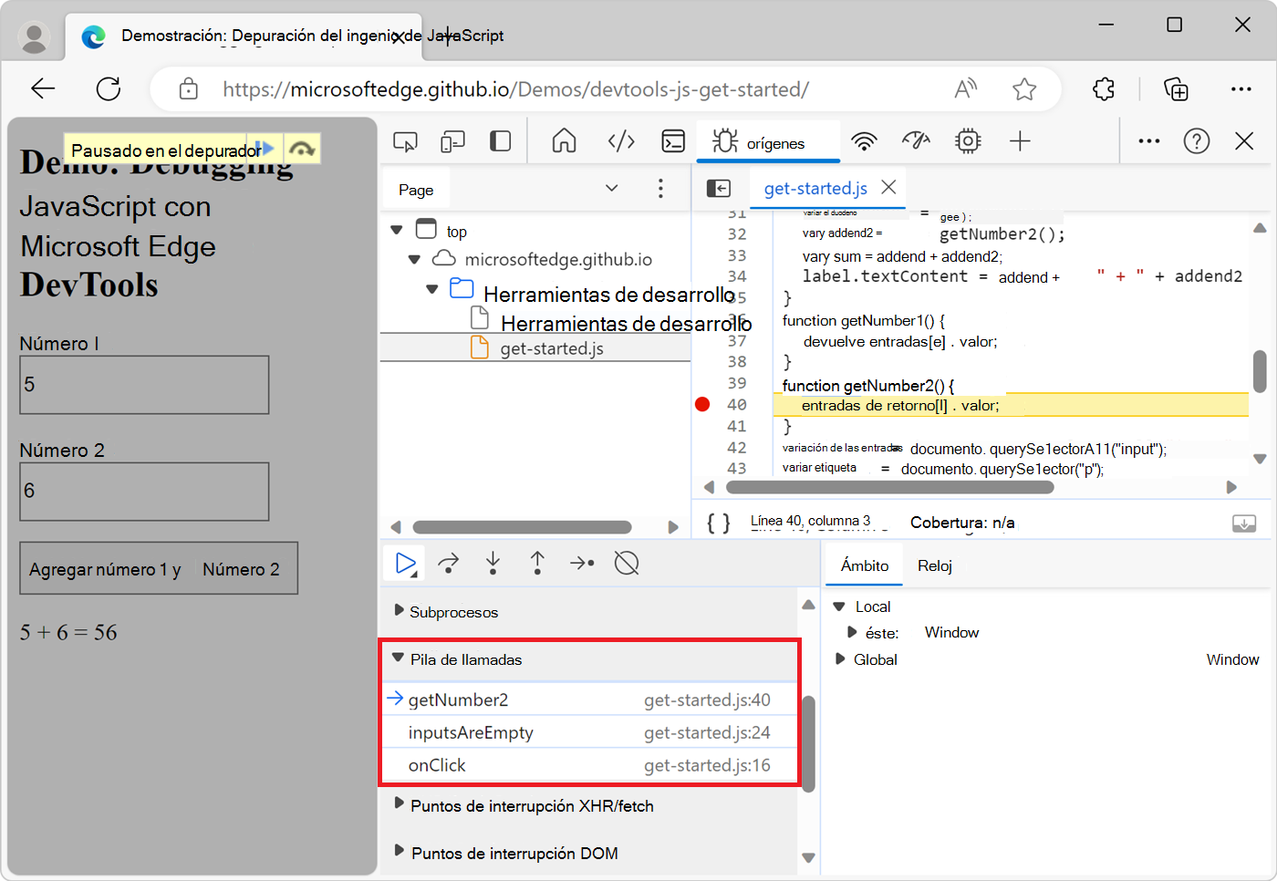 Panel Pila de llamadas