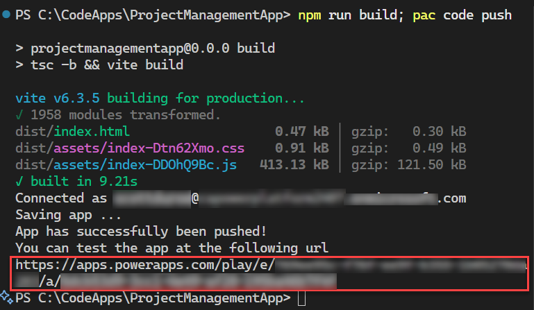 Aplicación publicada en Power Apps con enlace de apertura de la aplicación