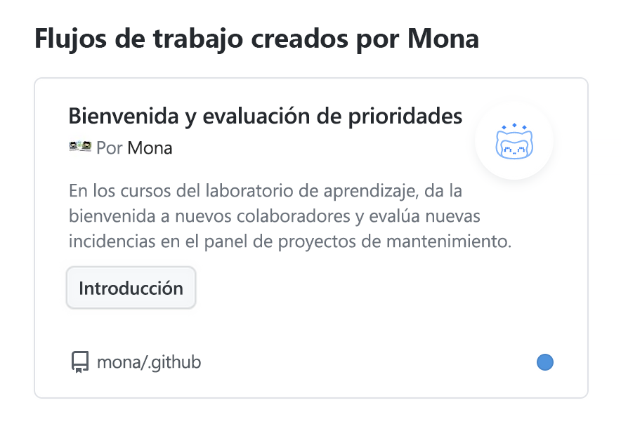 Recorte de pantalla de un flujo de trabajo de organización de plantilla denominado saludo y evaluación de prioridades de Mona.