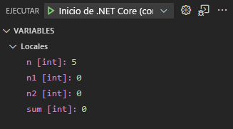 Captura de pantalla del panel Variables.