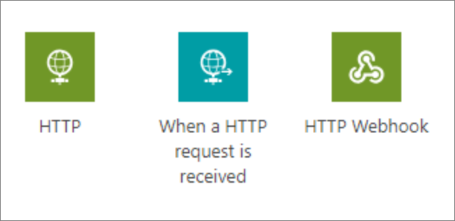 Captura de pantalla de HTTP, cuando se recibe una solicitud HTTP y Webhook HTTP.