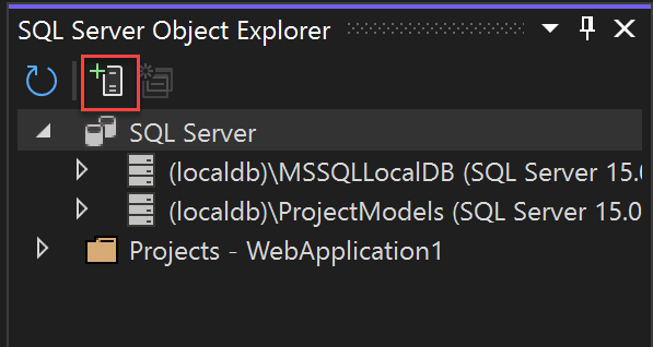 Captura de pantalla del botón Agregar SQL Server en SQL Server Object Explorer