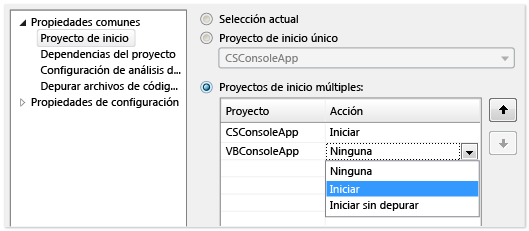 Cambio del tipo de inicio de un proyecto