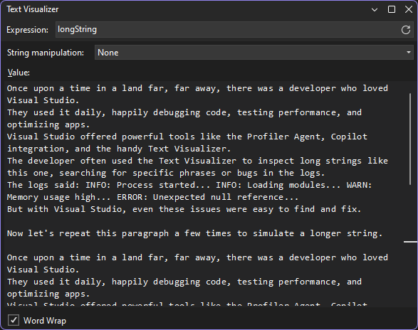 Captura de pantalla del visualizador de cadenas de texto.
