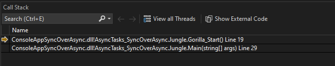 Captura de pantalla de la pila de llamadas.