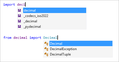 Captura de pantalla que muestra la importación y la finalización de la importación en el editor de Visual Studio.