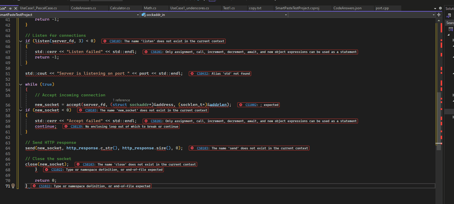Vídeo que muestra la traducción adaptativa de código de C++ a C# durante el pegado
