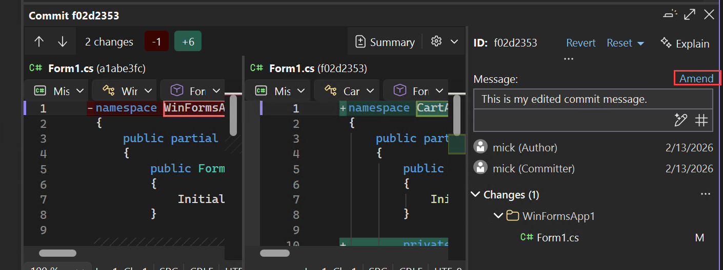 Captura de pantalla de guardar un mensaje editado seleccionando Modificar.
