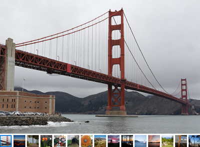 Una tira de película de miniaturas debajo de un álbum de fotos FlipView.