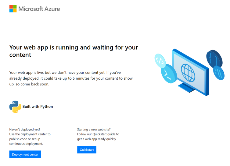 Captura de pantalla de la página web predeterminada de App Service en Linux.