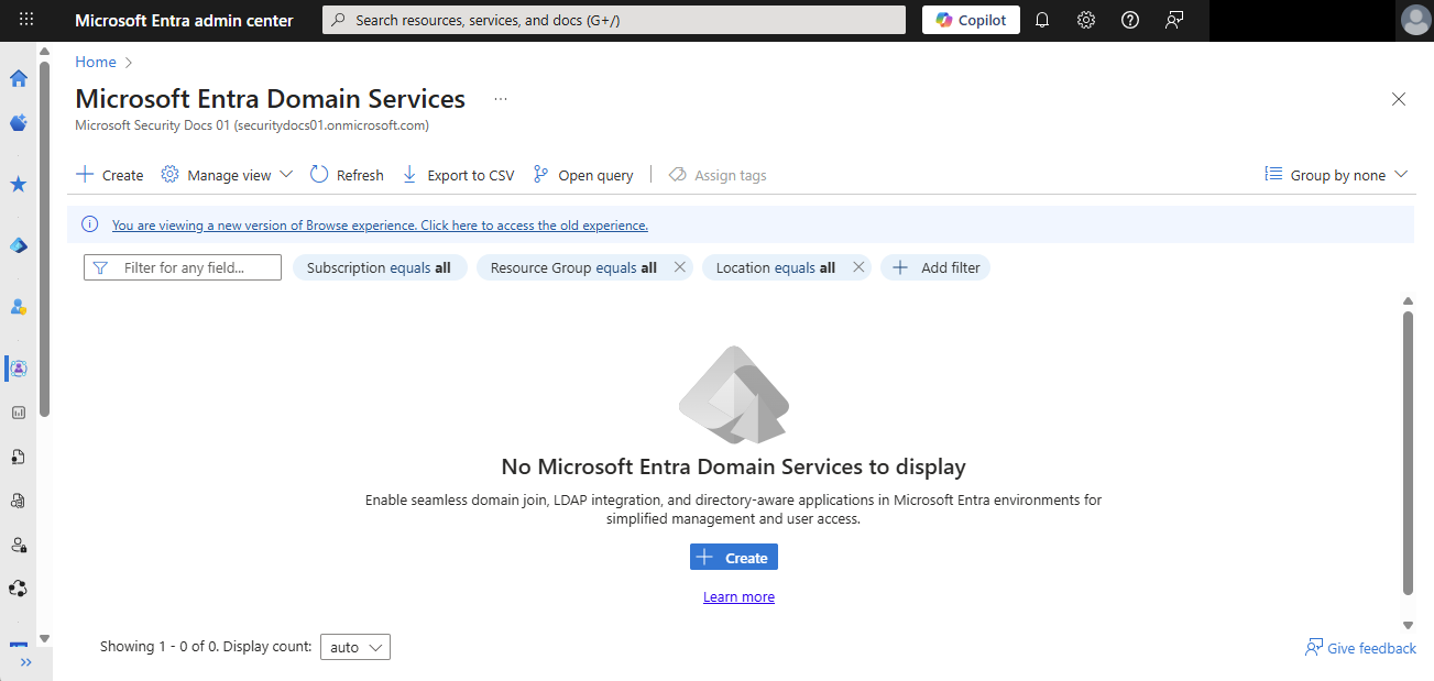 Captura de pantalla de cómo crear un dominio administrado.