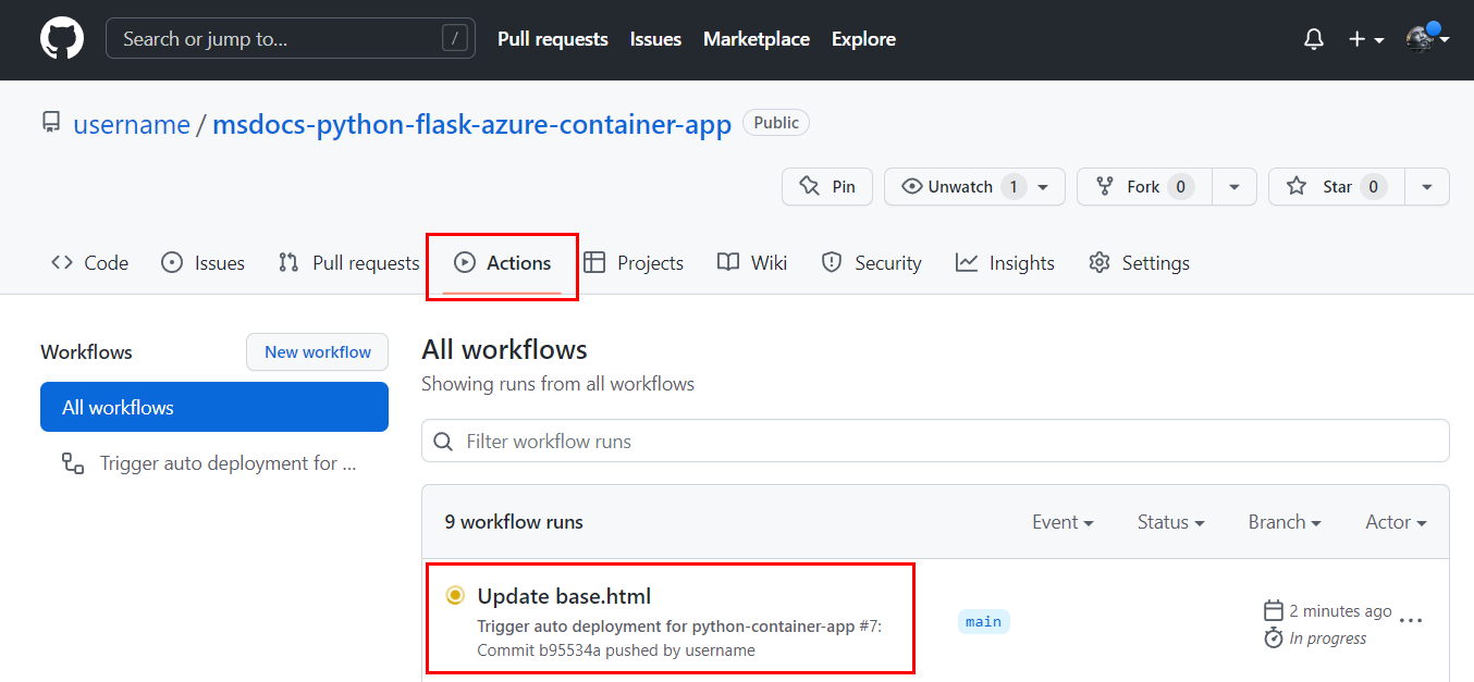 Capture d’écran montrant les flux de travail sous l’onglet Actions d’un référentiel.