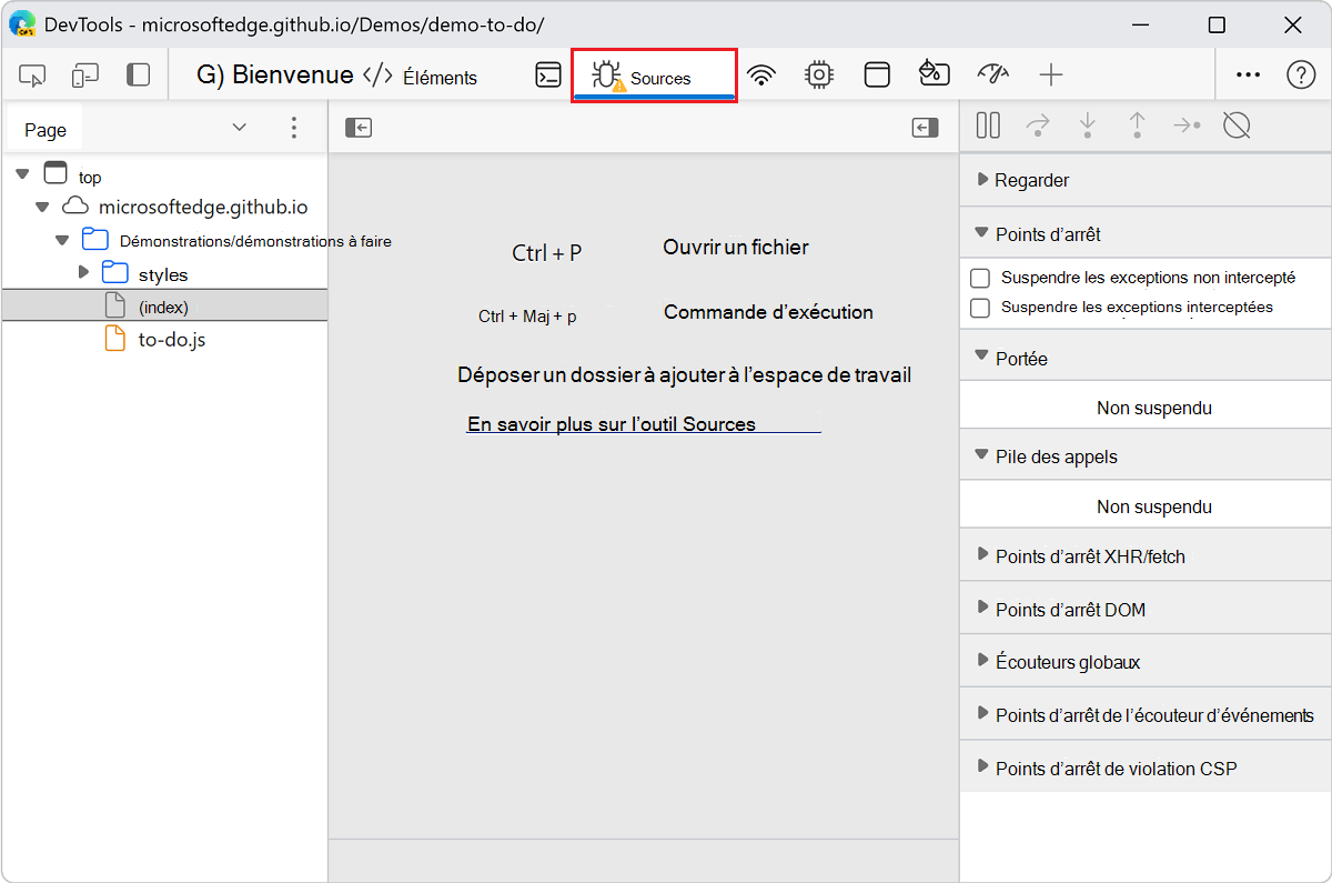 Icône d’avertissement en regard de Sources