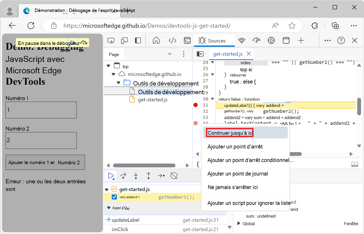 Sélection de Continuer ici