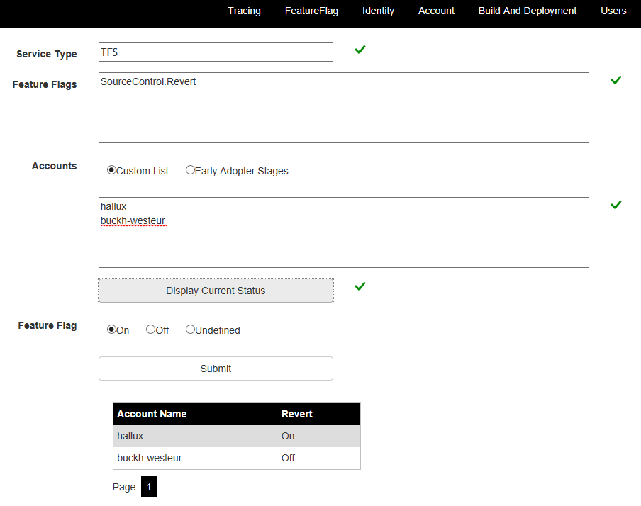 Screenshot del controllo dei flag di funzionalità tramite l'interfaccia utente Web.