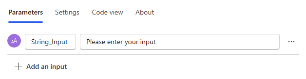 Screenshot del parametro di input per il trigger del flusso.