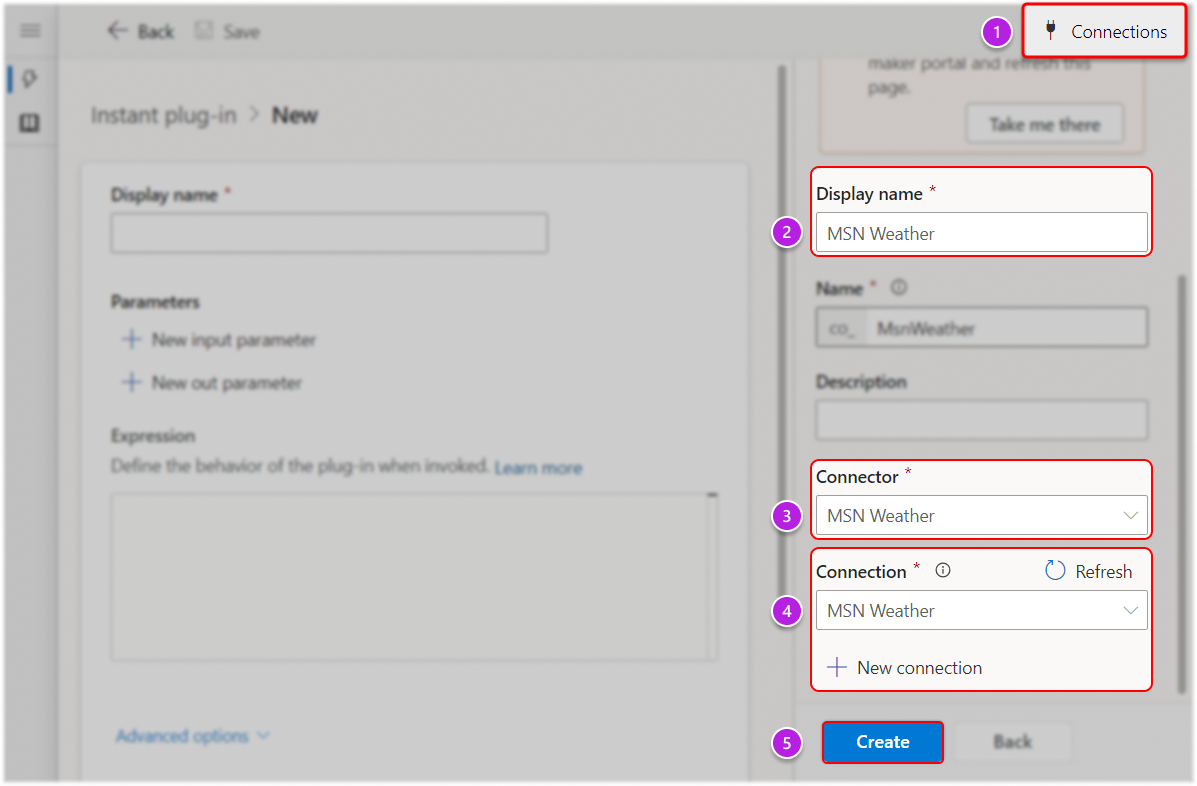 Crea un riferimento di connessione nell'app dal riquadro dei riferimenti di connessione a destra