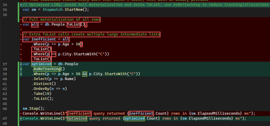 Screenshot delle modifiche al codice.