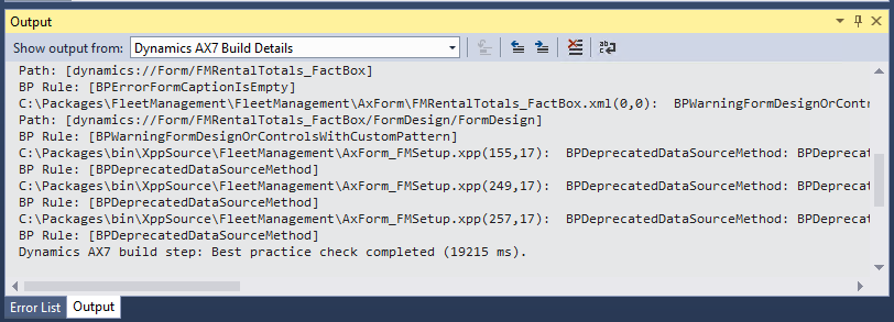 [出力] ウィンドウのスクリーンショット。