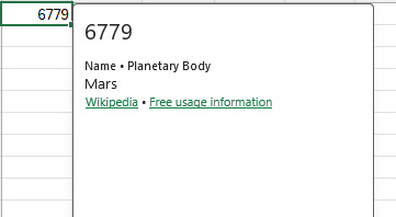 Wikipedia の属性を示すデータ型カード。