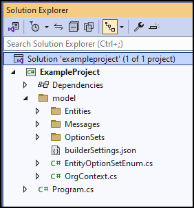 Visual Studio Explorer での pac modelbuilder build コマンドの出力例