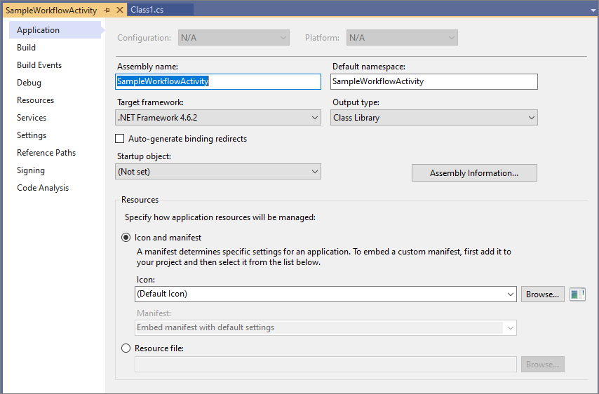 プロジェクトのプロパティを設定します。