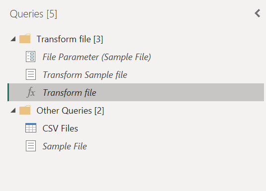 クエリ ペインの関数グループのスクリーンショット。