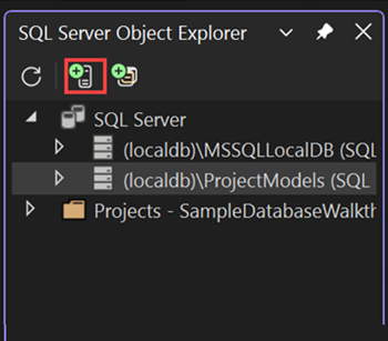 SQL Server オブジェクト エクスプローラーの [SQL Server の追加] ボタンのスクリーンショット。
